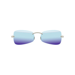 Stylish sunglasses with polarized blue-purple lenses. Protective eyewear with gradient. Stylish unisex accessory. Flat vector design