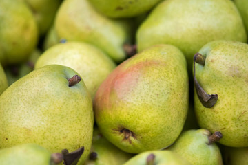 Green red pears for sale at city market
