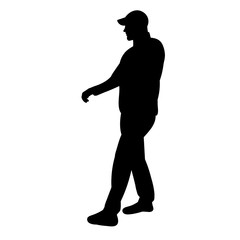  silhouette man is walking, on a white background, alone