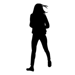 vector, isolated silhouette of a girl is walking, on a white background, one