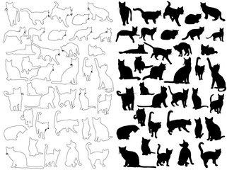 vector, isolated silhouette cat, collection