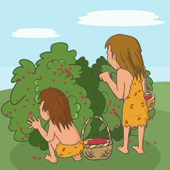 prehistoric humans picking berries