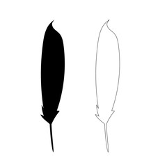 vector isolated black silhouette bird feather, outline