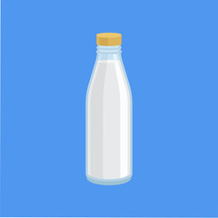 Glass or plastic bottle of milk vector Illustration in flat style