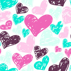 Seamless hand drawn hearts pattern. Colorful Ink design for t-shirt, dress, cloths.