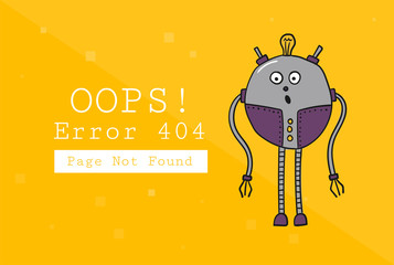 Error 404. Page not found. Design template with text and Robot. Illustration for a website. Oops the problem of connection.