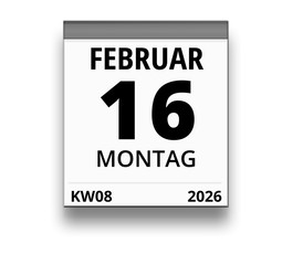 Kalender für Montag, 16. FEBRUAR 2026 (Woche 08)