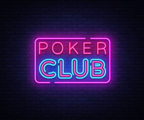 Poker Club sign vector design template. Poker Club neon logo, light banner design element colorful modern design trend, night bright advertising, bright sign. Vector illustration