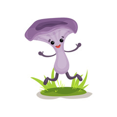 Happy mushroom character with human face having fun vector Illustration on a white background