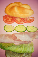 tasty ham sandwich levitating