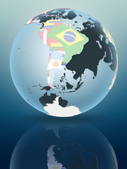Uruguay on globe with flags