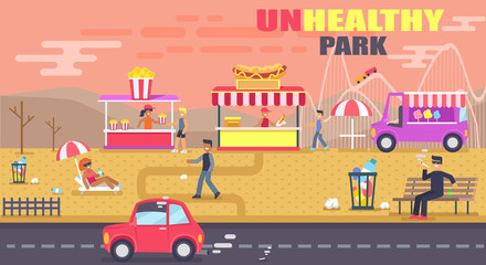 Unhealthy Park Banner, Color Vector Illustration