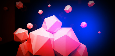 3d render. Abstract background with a polygon, neon light