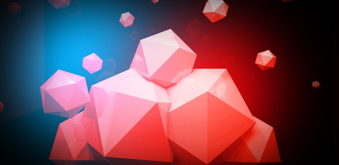 3d render. Abstract background with a polygon, neon light