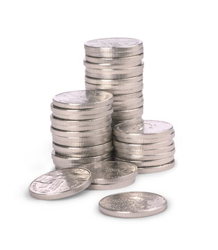 Stack Of Silver Coins Isolated