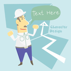 Worker cartoon character design is feeling happy with the job successfully - Vector illustration.
