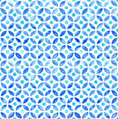 Moroccan simple seamless tile - navy and aqua watercolor