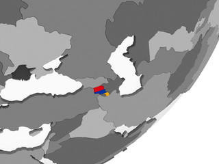 Armenia with flag on globe