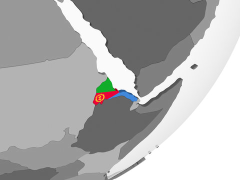 Eritrea with flag on globe
