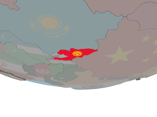 Kyrgyzstan with flag on globe