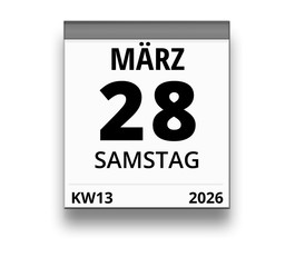 Obraz premium Kalender für Samstag, 28. MÄRZ 2026 (Woche 13)