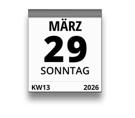 Kalender für Sonntag, 29. MÄRZ 2026 (Woche 13)