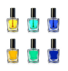 Nail polish bottles on white background vector illustration. Beauty set