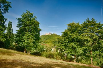Obraz premium Blick auf die Wartburg bei Eisenach in Thüringen / Deutschland