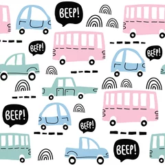Stickers pour porte Voitures Modèle sans couture avec des voitures mignonnes