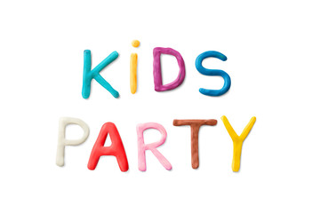 Handmade modeling clay words kids party. Realistic 3d vector lettering isolated on white background. Creative colorful design. Children cartoon style.