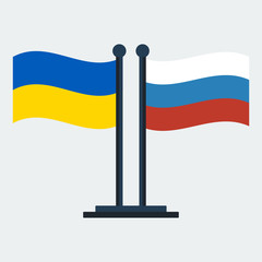 Flag Of Ukraine And Russia.Flag Stand. Vector Illustration