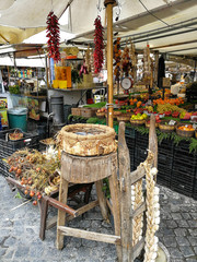 Rome, Italy - November 2017: Colorful fruits and vegetables on Campo de' Fiori