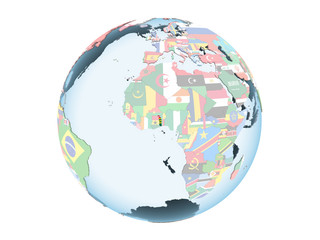 Togo with flag on globe isolated