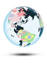 Puerto Rico on globe with flags