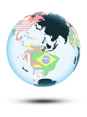 Obraz premium Suriname on globe with flags