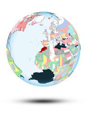Morocco on globe with flags