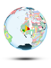 Mali on globe with flags