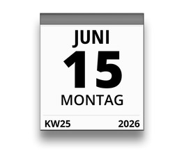 Kalender für Montag, 15. JUNI 2026 (Woche 25)