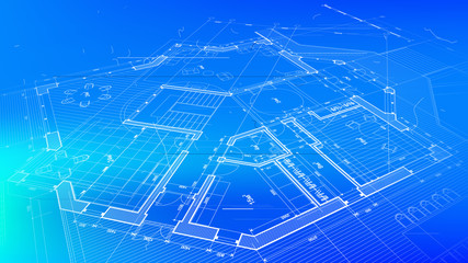 Architecture design: blueprint plan - vector illustration of a plan modern residential building / technology, industry, business concept illustration: real estate, building, construction, architecture