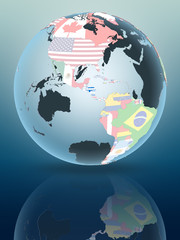 Obraz premium Honduras on globe with flags