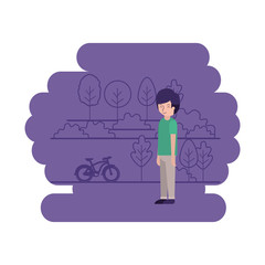 man in the park with bicycle vector illustration design