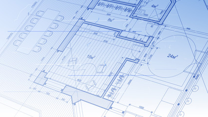 Architecture design: blueprint plan - vector illustration of a plan modern residential building / technology, industry, business concept illustration: real estate, building, construction, architecture