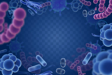Vector abstract background with viruses, microbes