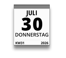 Kalender für Donnerstag, 30. JULI 2026 (Woche 31)