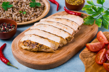 Fried chicken breast with buckwheat porridge