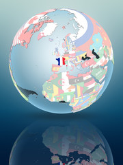 France on globe with flags