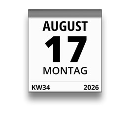 Kalender für Montag, 17. AUGUST 2026 (Woche 34)