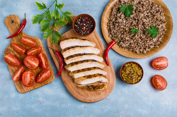 Fried chicken breast with buckwheat porridge