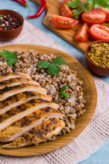 Fried chicken breast with buckwheat porridge