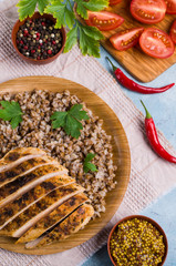 Fried chicken breast with buckwheat porridge